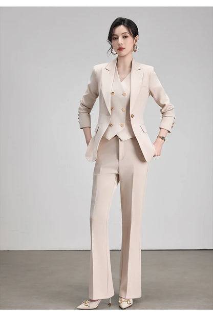 Autumn New Elegant Chic Business Formal Outfit for Women Long Sleeve Blazer and Pants Two Piece Matching Sets Trousers Suit