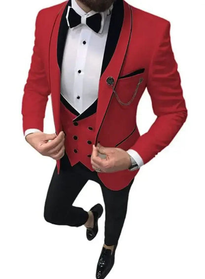 Navy Blue 3 Pieces Groom Tuxedos Groomsmen Mens Wedding Suits Prom Dress Casual Men Suits (Jacket+Pants+Vest)