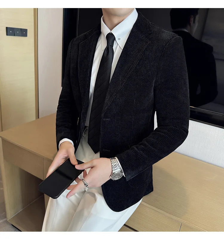 Autumn Winter New Chenille Velvet Suit Jacket Men's Casual Business Fashion Formal Party Coats  Tailcoat Men's Clothing 4XL-M