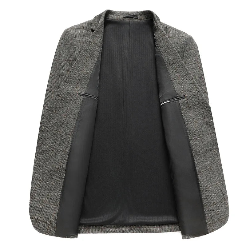 KIDWHXR Spring Autumn Men Suit Coat Retro Plaid Business Casual Male Blazer Non-ironing Single-breasted Versatile Man Outerwear