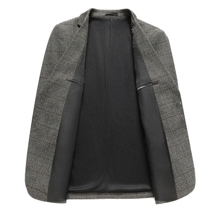 KIDWHXR Spring Autumn Men Suit Coat Retro Plaid Business Casual Male Blazer Non-ironing Single-breasted Versatile Man Outerwear
