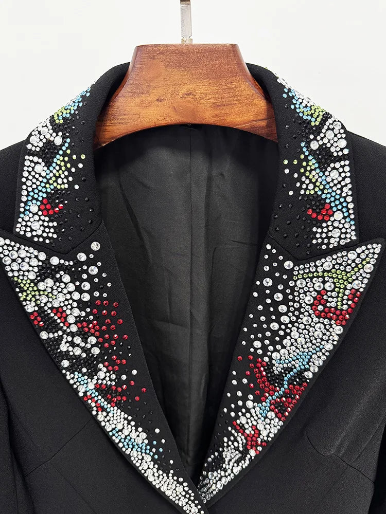 2026 Spring New Women Blazer Studded Colorful Diamonds Single Button Slim Fit Elegant Trend Office Lady Luxury Coat HK17503