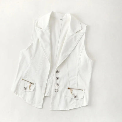 New White Denim Vest Women Waistcoat Slim Short Cowboy Sleeveless Jacket Casual Jeans Vests Female Outerwear Chaleco Mujer