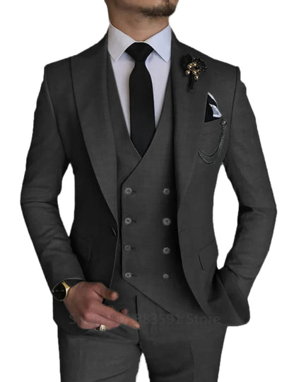 Men's 3 Piece Blazer+Vest+Pant Wedding Dress Suits Slim Fit Lapel Tuxedos Party Leisure Formal Male Suit For Groomsman Suits