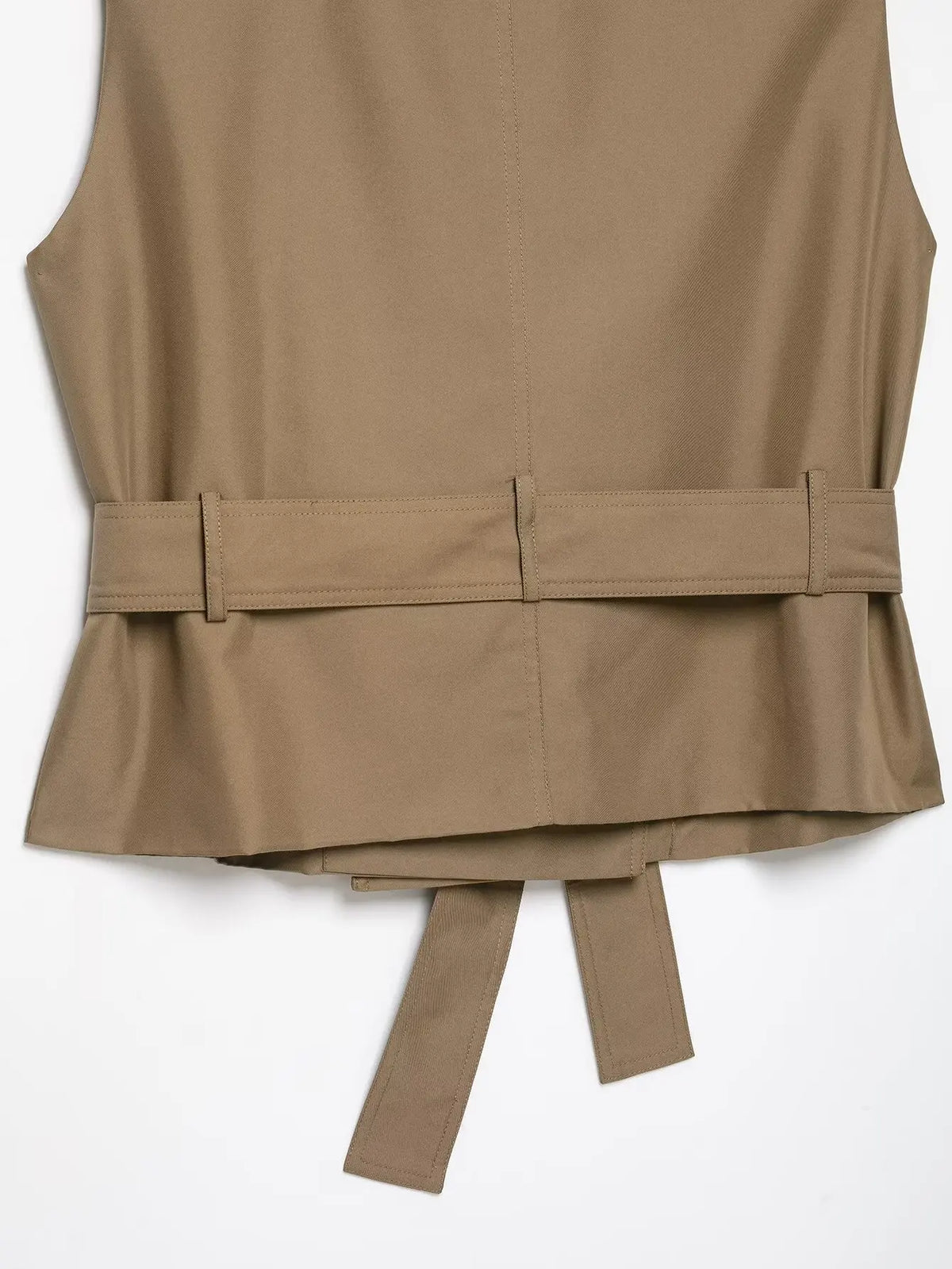 New Slim Fit Cropped Sleeveless Trench Vest Women Khaki Lapel Double Breasted Self Tie Belt Waist Cinching Street Outer Top