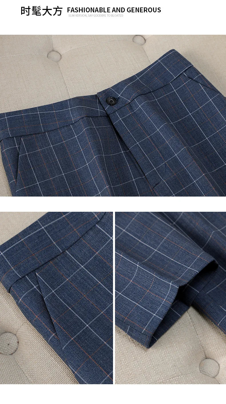 Apricot Plaid Pant Suits for Women Blazer British Style Capable Fashionable High-end Professional Clothing OL Clothes Suit Pants