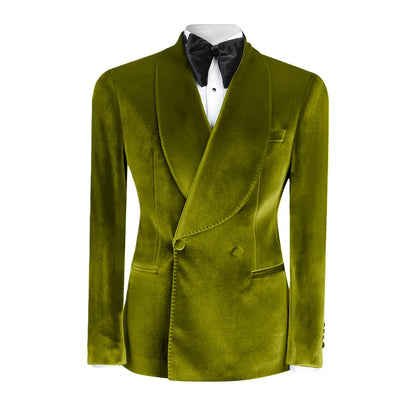Formal Velvet Men's Suits Blazer Double Breasted Jacket 1 Piece Elegant Slim Fit Male Clothing Wedding Men Business Casual Coats