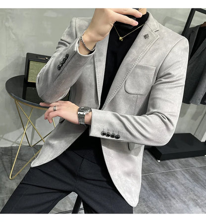 Men's Velvet Slim Fit Blazer Smart Casual Wedding Suit Jacket