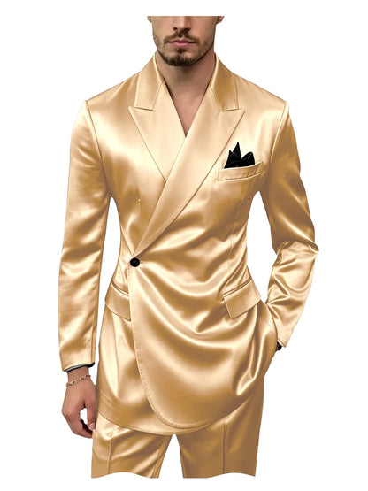 Men's Satin 2-Piece Slim Fit Suit for Wedding, Prom, and Formal Occasions