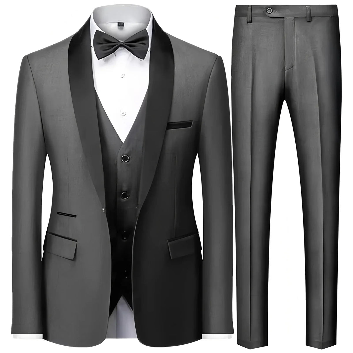 Costume trois pièces de cérémonie pour hommes à col vert | Design contrasté, coupe ajustée, comprend gilet, chemise, pantalon
