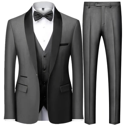 Costume trois pièces de cérémonie pour hommes à col vert | Design contrasté, coupe ajustée, comprend gilet, chemise, pantalon