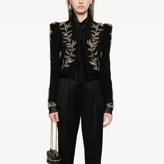 Spring Autumn New Women Short Blazer Heavy Craft Embroidered Flares Patchwork Luxury High Street Temperament Jacket HK11839