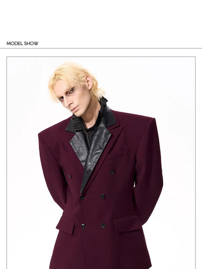 Luxury Social Clothes Men's Fashion Detachable Leather Neck Design Blazer Coat Men's 2025 Double Breasted Jacket JY4350