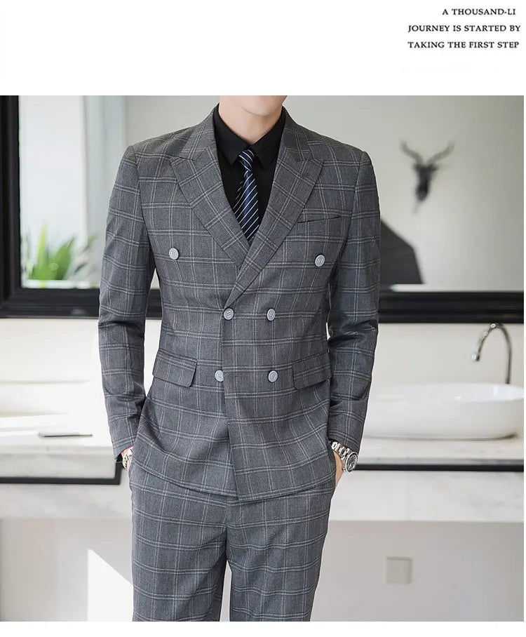 Men's Three-Piece Suit – Double Breasted Slim Fit Formal Suit for Men in Multiple Colors
