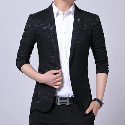 Men's Blazer Korean Style Dark Pattern Single Breasted Smart Casual Spring