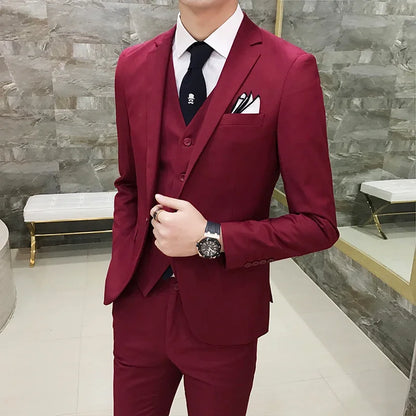 Men's Slim Fit 3-Piece Suit – Blazer, Vest & Pants for Business, Wedding & Smart Casual Wear