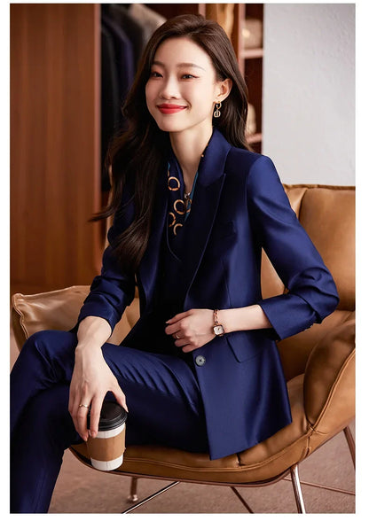 Fashion Elegant Pink High-End Small Business Suit Coat2022Autumn and Winter Elegant Vest Suit Three-Piece Korean Women's Clothin