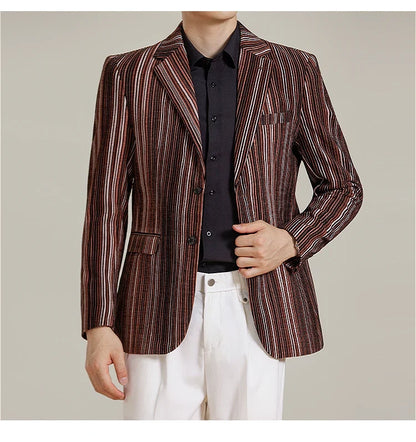 2025 Autumn Winter Velvet Striped Fashion Casual Suit Jacket Slim Fit Versatile Business Blazers Social Wedding Groom Dress Coat