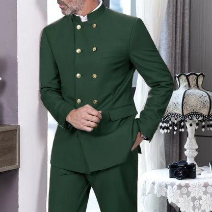 Men Suit 2 Piece Light Brown Double Button Hight Neck For Wedding Groom Business Party Prom Banquet Work Office Jacket Pants