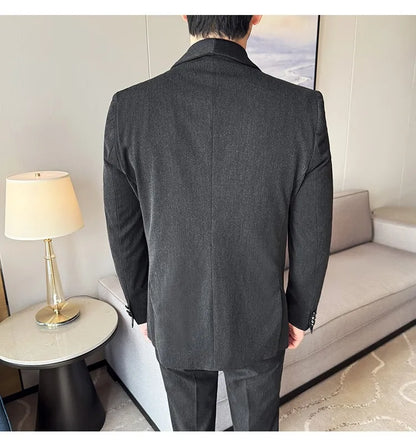 High Quality Casual Business Suit Set Men Slim Fit Social Wedding Groom Formal Set 3 Piece Set (jacket+vest+pant）men Clothing