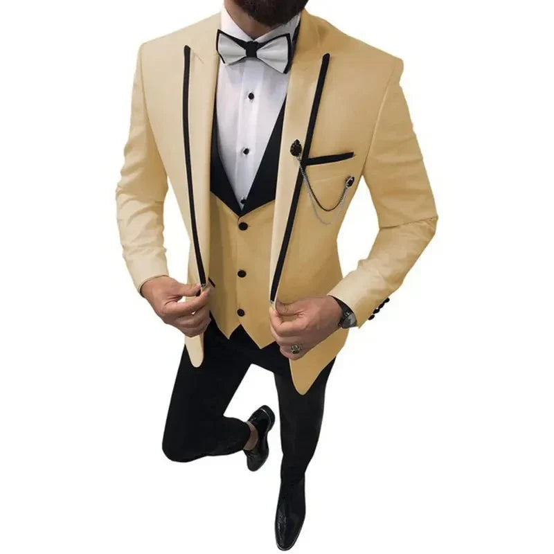 Men wedding Suits Slim Fit Casual Business Groomsmen Grey Green Ivory Lapel Tuxedos for Formal Wedding 3 pic (Blazer+Pants+Vest)