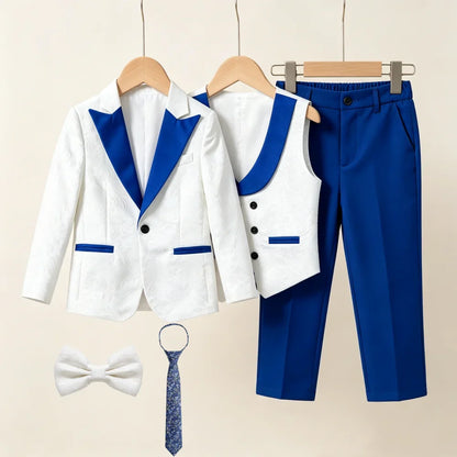 Boys Suit Set 5-Piece Kids Paisley Jacquard Blazer Formal Outfit for Weddings & Celebrations