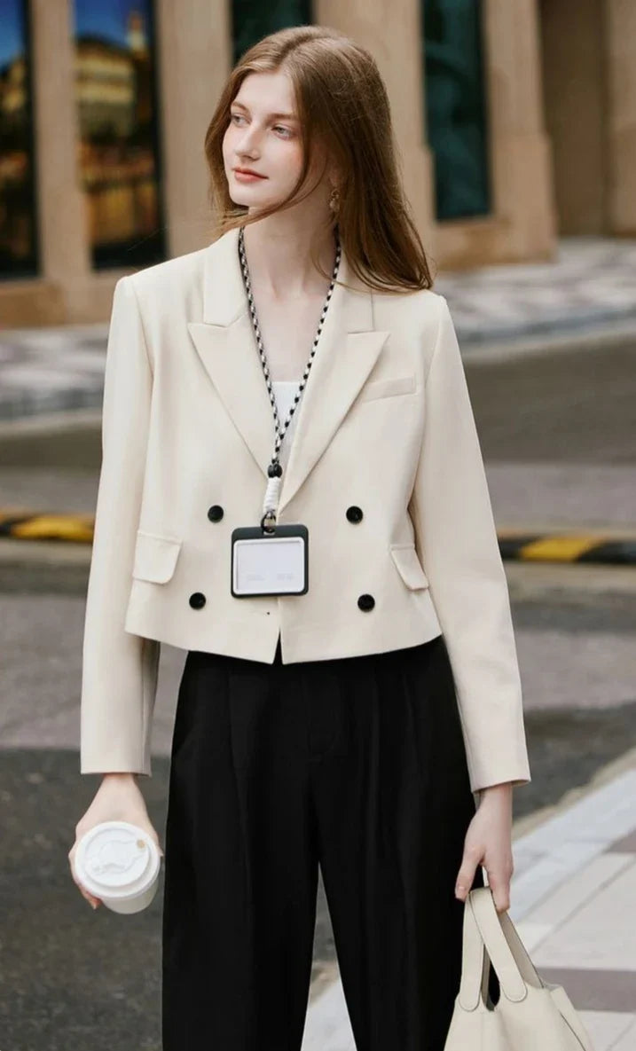Premium Solid Color Women's Petite Double Breasted Short Blazer 2025 Fall New Arrival High Quality Fashion Office Wear Youthful