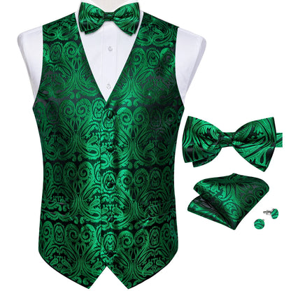 Men's Paisley Suit Vest Set with Tie, Pocket Square & Cufflinks for Wedding & Formal Events
