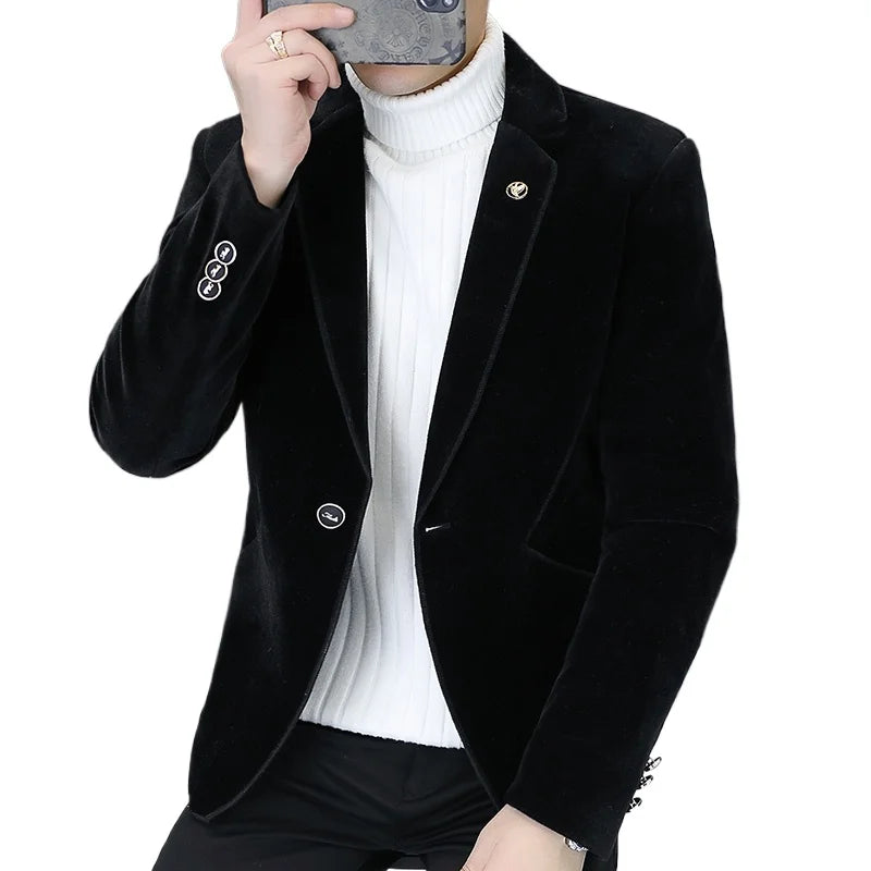 2025 Autumn Suit Men's Fashion Handsome Trend All Matching Woolen Youth Slim Small Suit Dress Single West Coat Coat  M-4XL