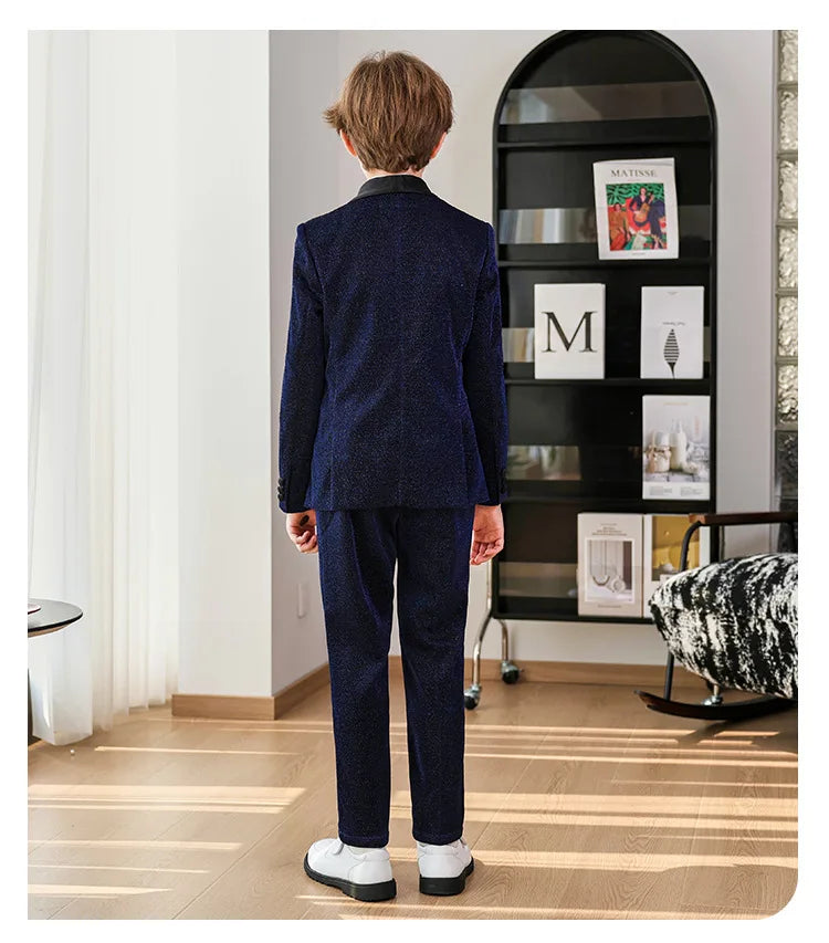 Kids Red Shining Jacket Pants Bowtie 3Pieces Suit Set 1-11Years Boys Formal Wedding Birthday Party Piano Performance Costume