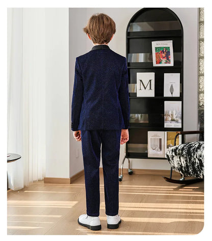 Kids Red Shining Jacket Pants Bowtie 3Pieces Suit Set 1-11Years Boys Formal Wedding Birthday Party Piano Performance Costume