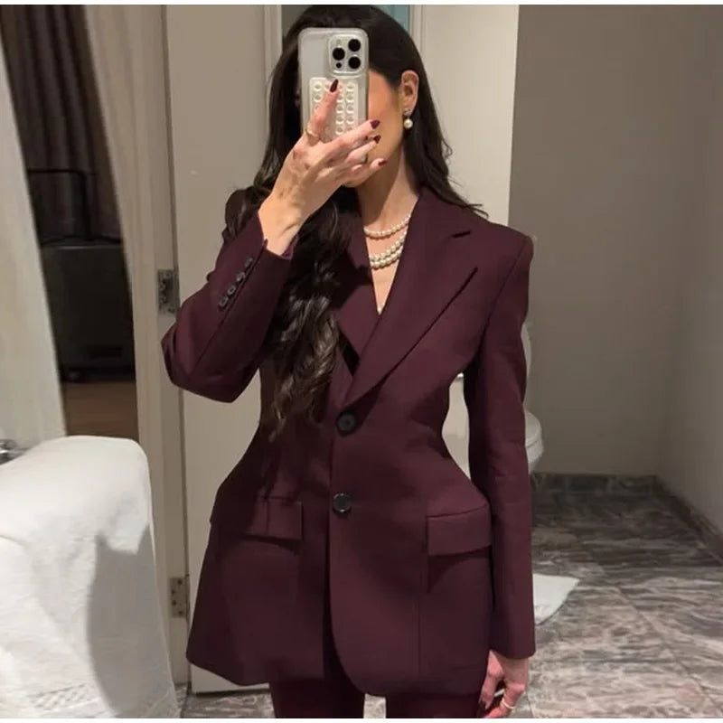 Women's Autumn Winter Slim Waist Chic Blazer Coats Office Ladies Double Breasted Fashion Suits Jacket Women Clothing