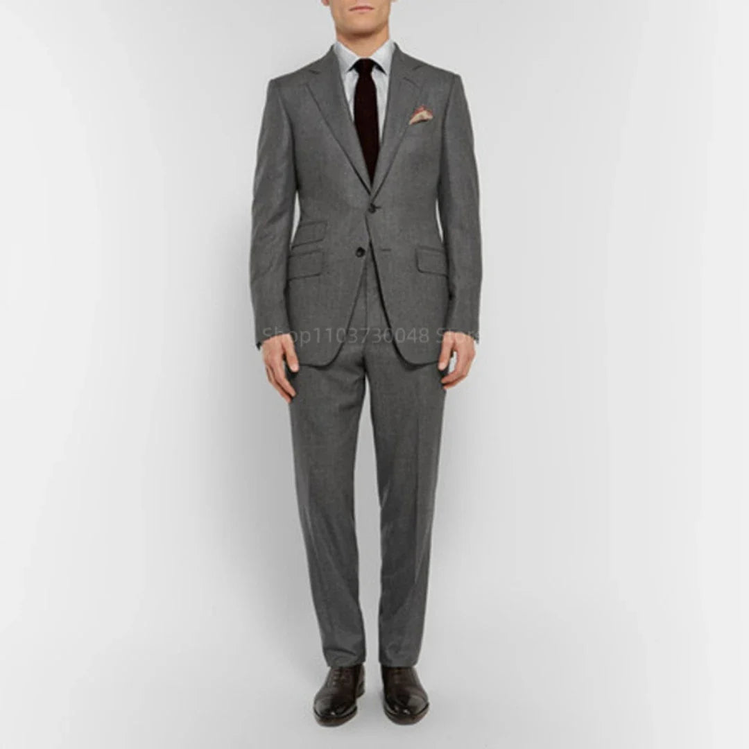 Smart Casual Gray Men's Suit Notch Lapel Two Buttons Jacket Pants Groom Wedding Prom Dinner Tuxedos Business 2-Piece Suits Set