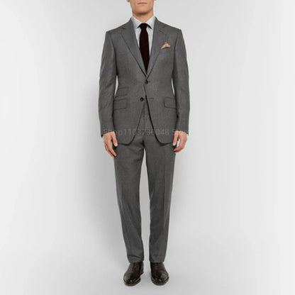 Smart Casual Gray Men's Suit Notch Lapel Two Buttons Jacket Pants Groom Wedding Prom Dinner Tuxedos Business 2-Piece Suits Set
