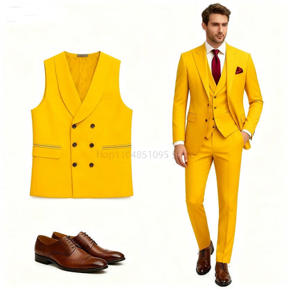 3-Piece Men's Slim Fit Suit – Peak Lapel Wedding & Business Set