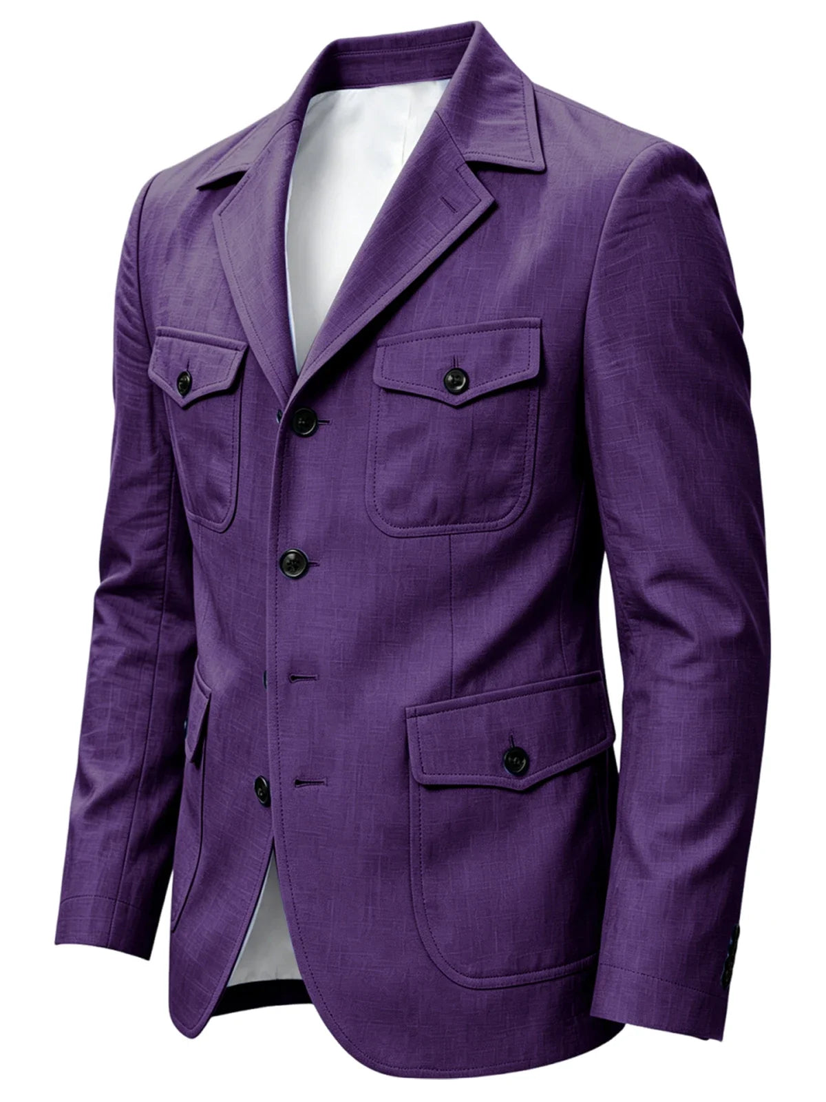 Men's Linen Safari Blazer Four Flap Pockets Slim Soft Jacket Casual Business Coat For Street Outdoor Vacation Party Daily Travel