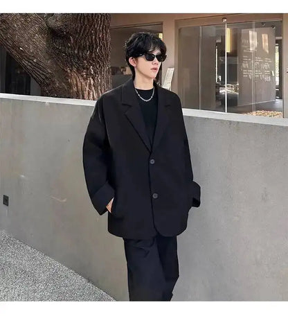 Men's Handsome Loose Casual Blazer Jacket Fashion Elegant 2026 New High Quality Stylish Social Solid Color Clothes JY7595