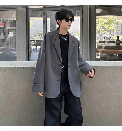 Men's Handsome Loose Casual Blazer Jacket Fashion Elegant 2026 New High Quality Stylish Social Solid Color Clothes JY7595