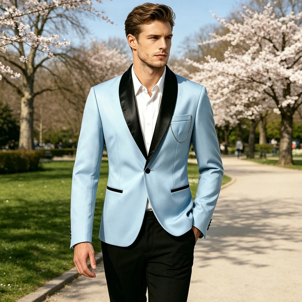 Men's Slim Fit Tuxedo Blazer Satin Shawl Collar One Button Formal Business Suit Jacket for Wedding Prom Party For Spring Summer