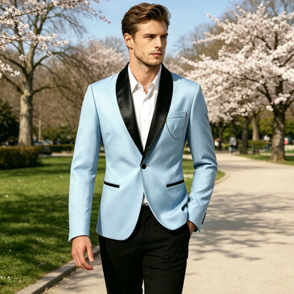 Men's Slim Fit Tuxedo Blazer Satin Shawl Collar One Button Formal Business Suit Jacket for Wedding Prom Party For Spring Summer