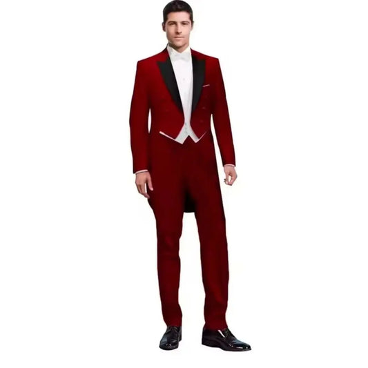 3 Piece Solid Color Men's Wedding Tuxedo Suit Long Jacket Groom Best Man Formal Prom Attire