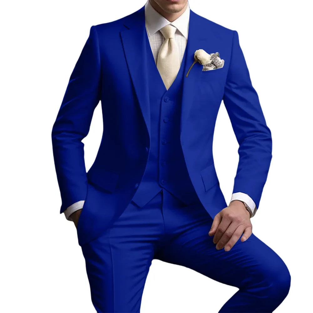 Men's Notched Lapel Suit Set 3 Pieces Wedding Groom Sets Autumn Long Sleeve Tuxedo For Men Banquet Party Outfit Dancing Wear