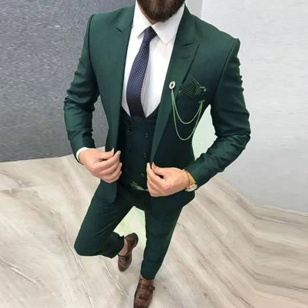 3 Piece Men's Wedding Suit Slim Fit Peak Lapel Blazer Groom Tuxedos Formal Male Suit For Party Prom(Jacket+Vest+Pants)Men Outfit