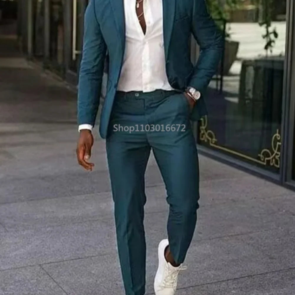 Smart Casual Slim Fit Men Suits 2 Piece Groom Tuxedos Single Breasted Blazer Pants Sets Prom Business Costume Homme Men Outfits