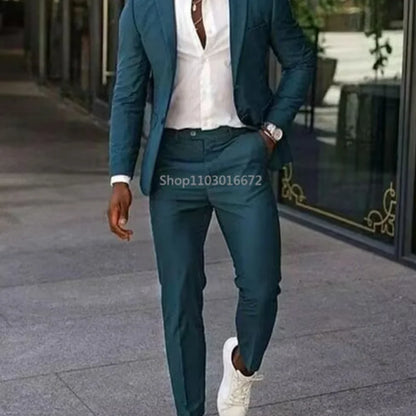 Smart Casual Slim Fit Men Suits 2 Piece Groom Tuxedos Single Breasted Blazer Pants Sets Prom Business Costume Homme Men Outfits