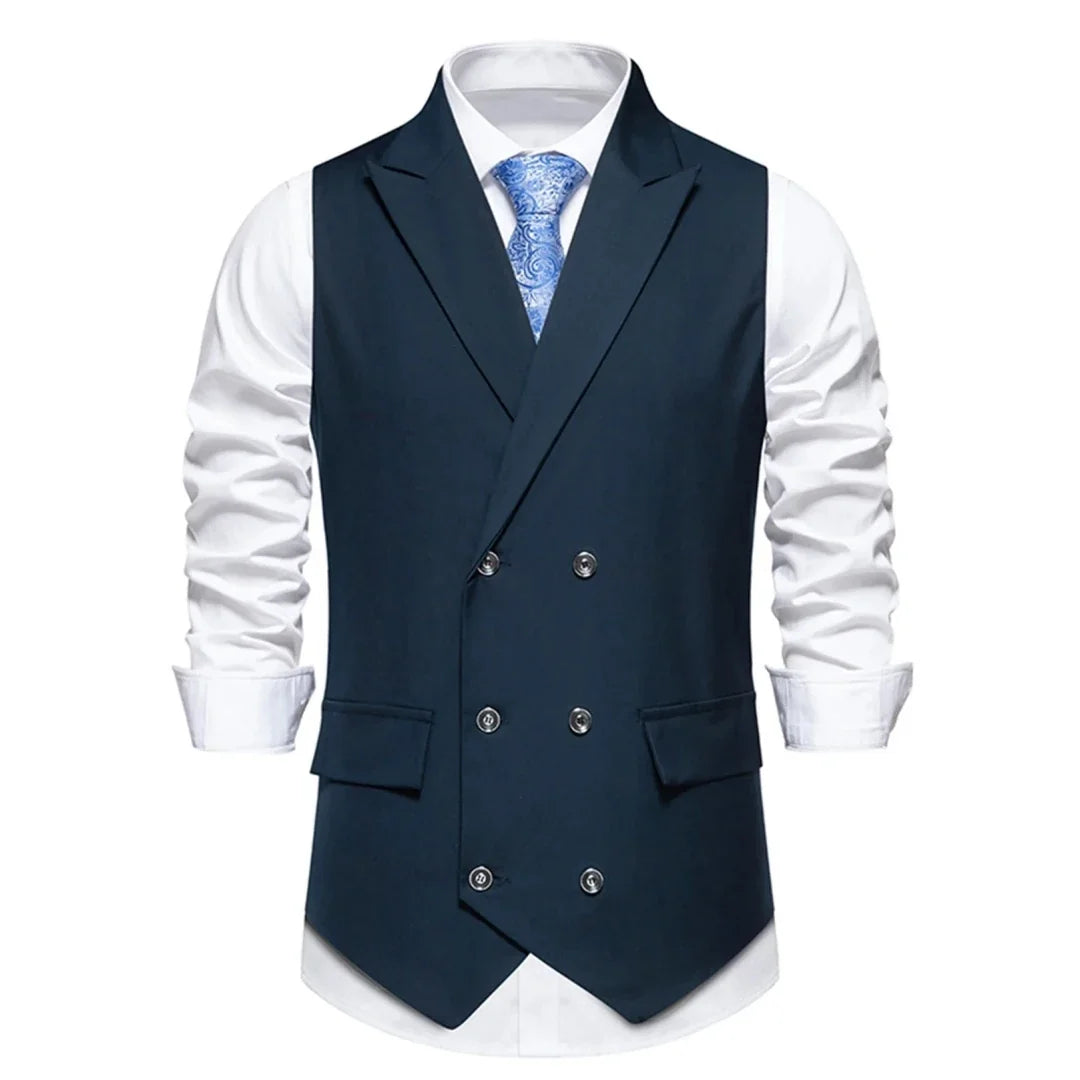 Men's Suit Vest with Lapel Double Button Solid Waistcoat for Wedding and Business