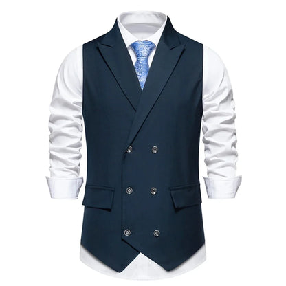 Men's Suit Vest with Lapel Double Button Solid Waistcoat for Wedding and Business
