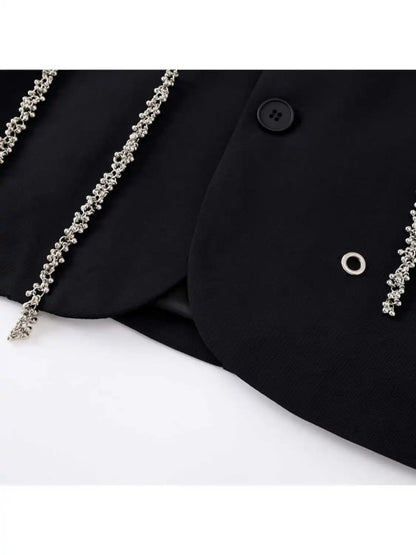 Women's Black Gothic Emo Blazer Jacket Harajuku 2000s Vestes Femme Outerwear Vintage Long Sleeve Sequins Suit Coat Clothing 2025