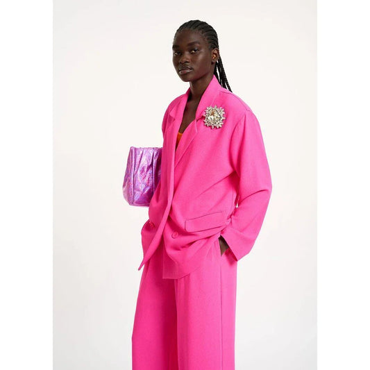 Bright Pink Loose Fitting Women's Pants Set Double Breasted Female Two Pieces( Blazer+Trousers)
