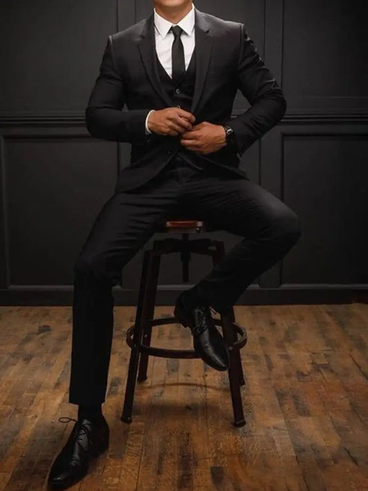 Newest Design Black Groom Wear Men Suits Slim Fit Tuxedo Wedding Business Blazer Set 3-Piece Jacket+Pant+Vest Costume Homme